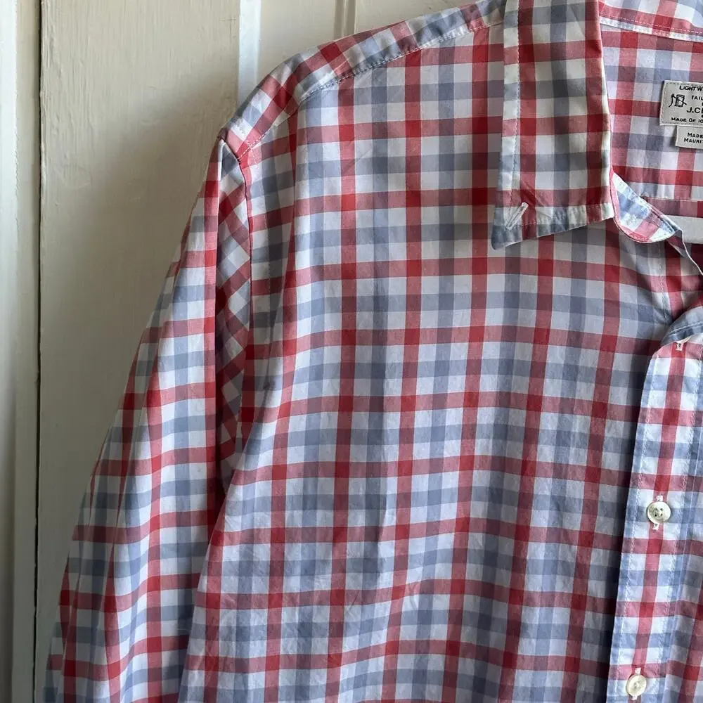 J Crew Classic Flex Casual Shirt White Red Roadmap Gingham